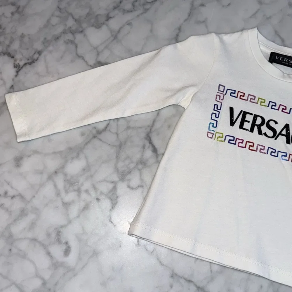 Versace Kids White Long Sleeve Shirt with glitter logo 12/18M
